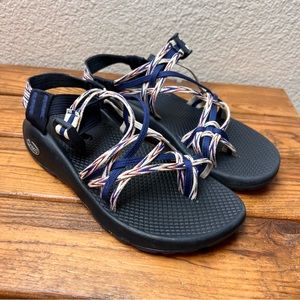 CHACO Sz 7 Blue White Orange Women’s Sandals